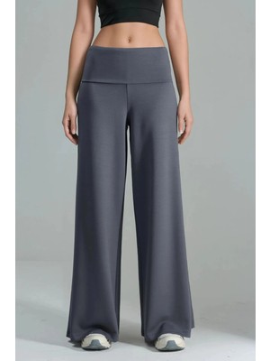 Hiccup Kadınlar Modal Touch Kıvrık Belli Palazzo Pantolon Gri