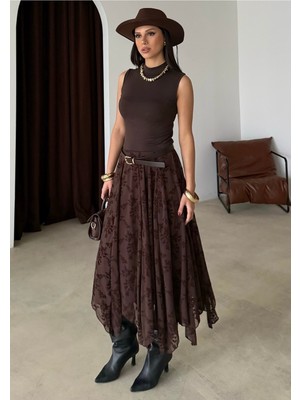 Bejna Kadın Kabartma Desenli Asimetrik Tül Etek