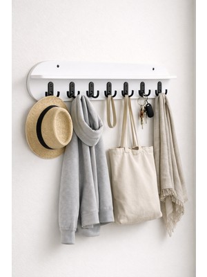 120 cm Beyaz Renk 7 Kancalı Oval Kesim Duvara Monte Askılık