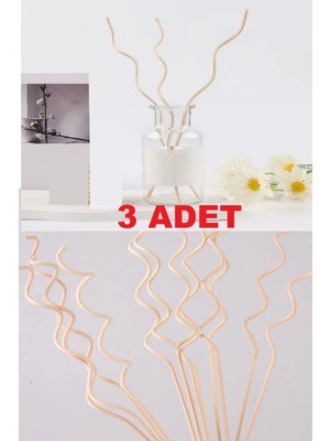 SHC4200 3 Adet Dalgalı Model Aromaterapi Dağıtıcı Rattan Sopa- Ev Dekor Şişe - Koku Yağı Ahşap Difüzör Çubu