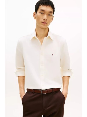 Tommy Hilfiger Erkek Performance Pique Oxford Gömlek - Kırık Beyaz