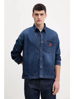 Guess Erkek Pamuklu Tam Kalıp Tek Cepli Kot Gömlek - Lacivert