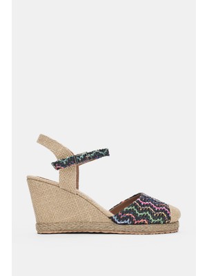 Selin Shoes Alvessa Bilek Ayarlanabilir Toka Yuvarlak Burun Hasır Kadın Topuklu Ayakkabı- Siyah