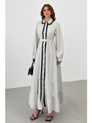 Bejna Kadın Dantel Detaylı Maxi Gömlek Elbise