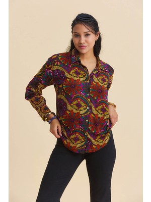 Los Banditos Gömlek Yaka Düğmeli Desenli Etnik Bluz
