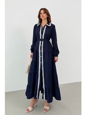 Bejna Kadın Dantel Detaylı Maxi Gömlek Elbise