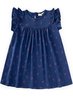 Cigit Desenli Fırfırlı Elbise 1-8 Yaş Lacivert