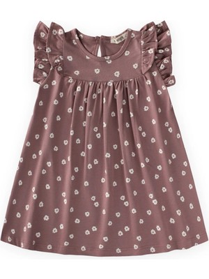 Cigit Desenli Fırfırlı Elbise 1-8 Yaş Bakır