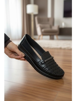 Enoch Hakiki Deri Tekstüre Burunlu ve Esnek Bantlı Ortopedik Konfor Babet