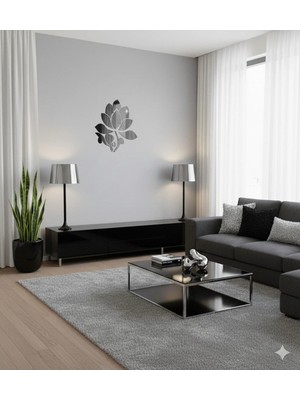 As Tasarım Lazer ÇİÇEK003 Model Duvar Dekorasyon Süs Siyah Renk 50 x 50 cm 12 Parça