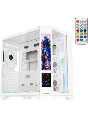 Rampage Nova V2 9.16'' LCD Ekranlı Hub+Kumanda Beyaz 7X12CM Argb Pwm Fan Gaming Oyuncu Kasası