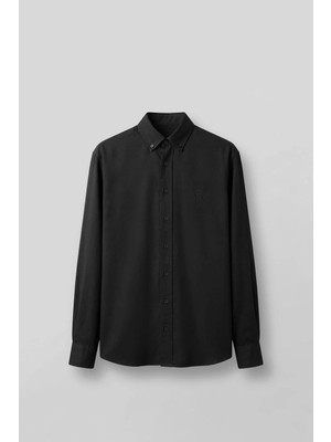 Abluka Online Erkek Relaxed Minimal Nakışlı Basic Tencel Gömlek Siyah