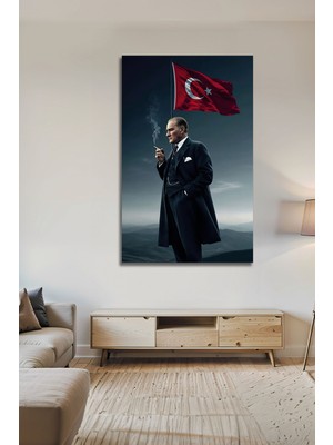 BG Design Lüks Atatürk Ay Yıldız Bayraklı Özel Tasarım Dekoratif Modern Cam Tablo