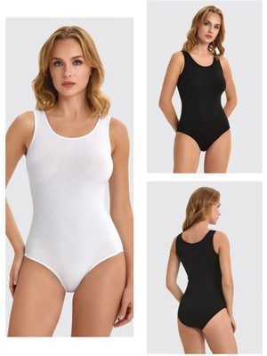 Kit Iç Giyim Berrak 2083 - 2084 4'lü Siyah ve Beyaz Renkler Kalın Askılı Kadın Çıtçıtlı Body Atlet