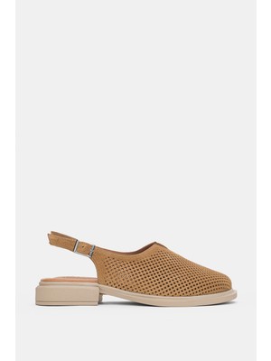 Selin Shoes Delar Hakiki Deri File Detay Topuklu Arkadan Toka Detaylı Kadın Sandalet- Taba