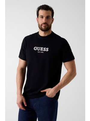 Guess Erkek Jersey Regular Fit T-Shirt - Siyah