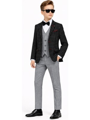 Ahengim Erkek Çocuk Slim Fit Dokulu Çizgili Spor Takım Elbise AK195-196