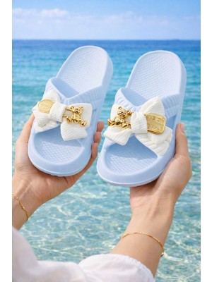 Slipcat Kadın Fiyonk Detaylı Ayıcıklı Plaj Terliği-Hafif Taban Kaymaz Günlük Yazlık Deniz Havuz Terliği Rahat Konforlu Şık Tasarım