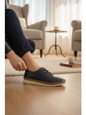 Enoch Hakiki Deri Lazer Perfore ve Hasır Biyeli Ortopedik Comfort Ayakkabı