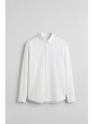 Abluka Online Erkek Relaxed Minimal Nakışlı Basic Tencel Gömlek Beyaz
