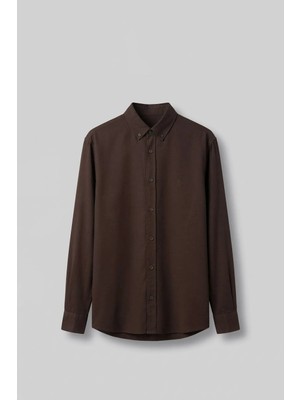 Abluka Online Erkek Relaxed Minimal Nakışlı Basic Tencel Gömlek Kahverengi