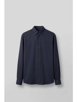 Abluka Online Erkek Relaxed Minimal Nakışlı Basic Tencel Gömlek Lacivert