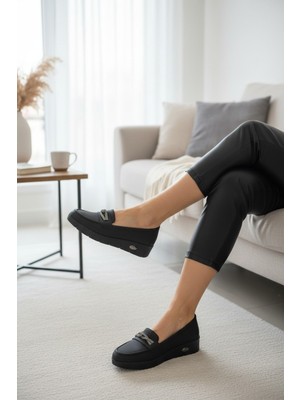 Enoch Hakiki Deri Mikro Dokulu ve Işıltılı Örgü Bantlı Ortopedik Comfort Loafer