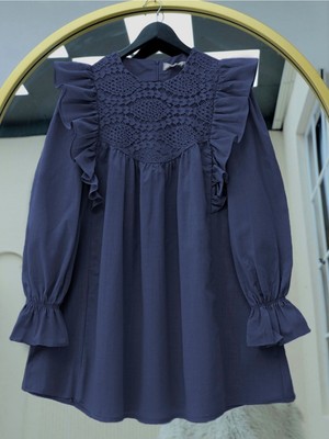 Modamorfo Omuz Fırfırlı Robası Dantel Işlemeli Poplin Tunik   -Laci