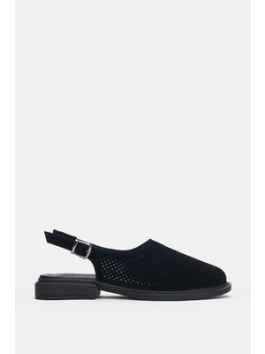 Selin Shoes Delar Hakiki Deri File Detay Topuklu Arkadan Toka Detaylı Kadın Sandalet- Siyah