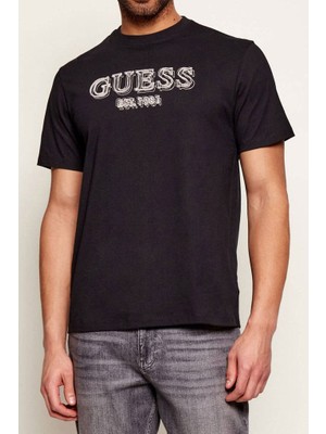 Guess Erkek Embroidery Regular Fit T-Shirt - Siyah