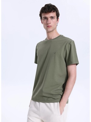 Mustang Bisiklet Yaka Düz Koyu Haki Erkek T-Shirt M4WM-TST-1987