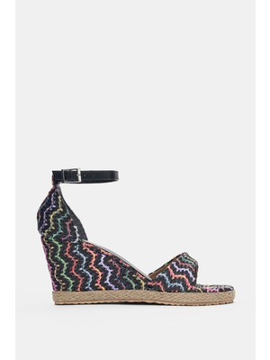 Selin Shoes Varelle Bilek Ayarlanabilir Toka ve Ön Bant Detay Hasır Kadın Topuklu Ayakkabı- Siyah