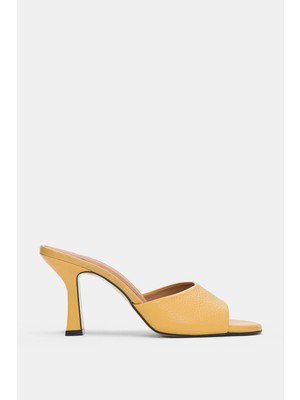 Selin Shoes Sereza Hakiki Deri Topuklu Kadın Terlik- Sarı