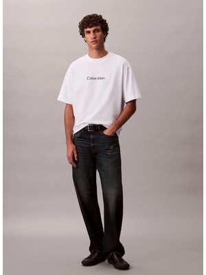 Calvin Klein Beyaz Erkek Logo Baskılı T-Shirt LV040HM228YAF_SS Rlxd Standard Logo