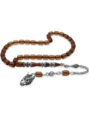 Tesbihname Kararmaz Metal Bozkurt Püsküllü Alpaka Nakkaş Imameli Kapsül Kesim Şeffaf Renk Sıkma Kehribar Tesbih