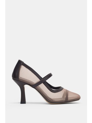 Selin Shoes Velensa Lastikli Küt Burun Kadın Topuklu Ayakkabı- Kahverengi