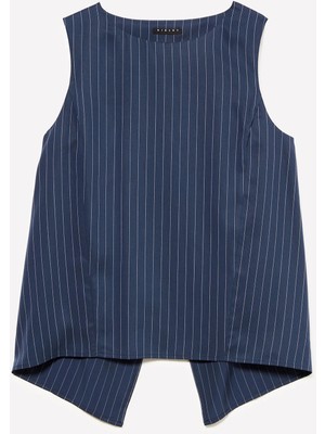 Sisley Liyosel Karışımlı Ince Çizgili Kayık Yaka Kolsuz Üst Kadın Siyah Bluz - 325A5GNKLH01P