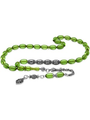 Tesbihname Kararmaz Metal Püsküllü Kişiye Özel Isim Yazılı Zümrüt Yeşil Ateş Kehribar Tesbih