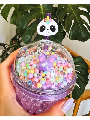 MiraLive Çılgın Suluk Pipetli Buzlu Cam Görünümlü LED Işıklı 450 ml Çift Katman Mika 2093 Mor