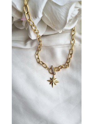 Initium Premium Paslanmaz Çelik Kuzey Yıldızı 14K Gold Kolye