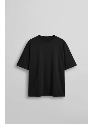 Abluka Online Erkek Boxy Fit Basic %100 Pamuklu T-Shirt Siyah
