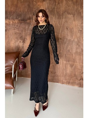 Bejna Kadın Dantel Detaylı Astarlı Tül Elbise