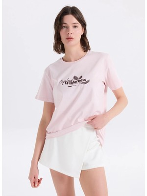 Jeep Bisiklet Yaka Baskılı Pembe Kadın T-Shirt J6SL-TST7182