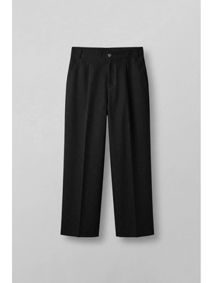 Abluka Online Erkek Relaxed Fit Bol Paça Keten Görünümlü Pileli Pantolon Siyah