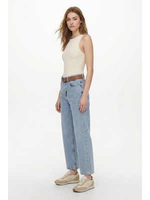 Rays Buzkar Yüksek Bel Kemerli Düz Paça Jean 3085