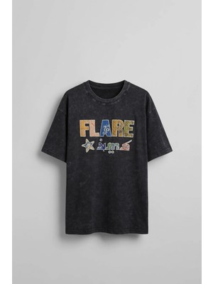 Abluka Online Erkek Oversize Patchwork Nakışlı T-Shirt Siyah