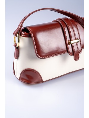 Oblavion Bordro & Bej Vegan Deri Ayarlanabilir El ve Omuz Çantası