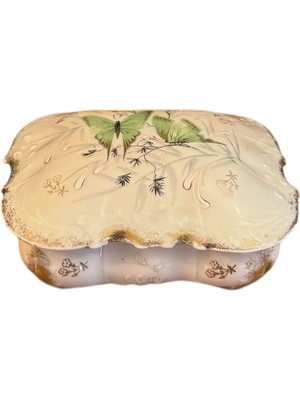 Fransız Limoges 19. Yy. Üretimi El Boyama Porselen Bonboniyer 12 x 9 x 5 cm Ölçülerinde