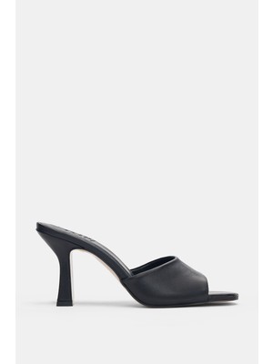 Selin Shoes Sereza Hakiki Deri Topuklu Kadın Terlik- Siyah