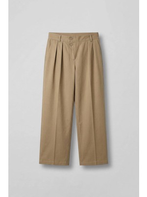 Abluka Online Erkek Baggy Fit Asimetrik Pileli Tencel Pantolon Bej